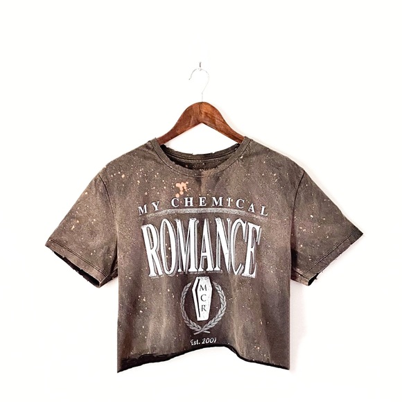 My Chemical Romance Tops - My Chemical Romance Distressed Bleached Vintage Wash Punk Rock Band Tee Crop Top